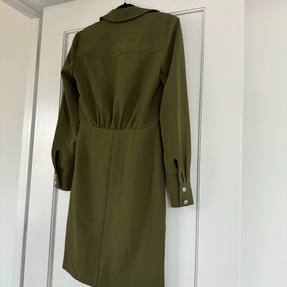Veronica Beard A-line Shirt Dresss In Army Green Button Front Long Sleeves Front - Picture 2 of 7
